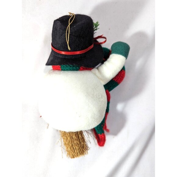 Holiday Snowmen Plush Black Hat Red Green Scarf Broom Ornament 2-Pc Vintage 1992 - Picture 7 of 8